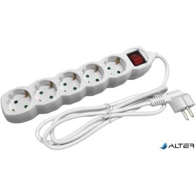 Elosztósor, 5 aljzat, 1,5 m, kapcsolóval, ENTAC, fehér