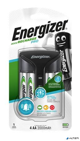 Elemtöltő, AA ceruza/AAA mikro, 4x2000 mAh AA (előtöltött), kijelzővel, ENERGIZER "Pro"