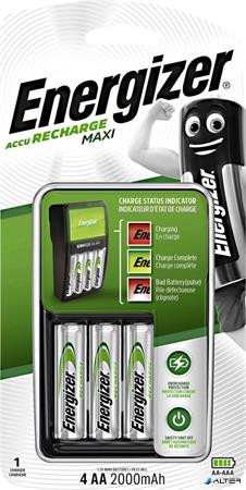Elemtöltő, AA ceruza/AAA mikro, 4x2000 mAh AA, ENERGIZER "Maxi"