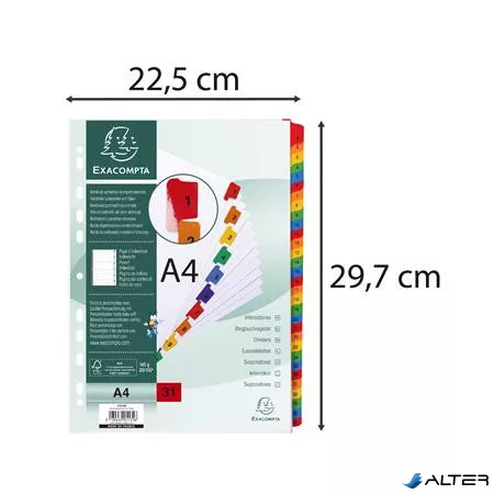 Regiszter, karton, A4, 1-31, EXACOMPTA, fehér