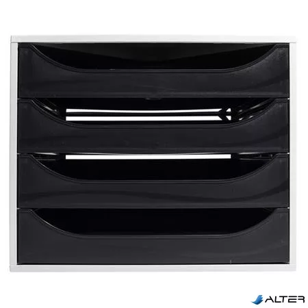 Irattároló, műanyag, 4 fiókos, EXACOMPTA 'Ecobox Office', szürke-fekete