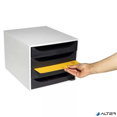 Irattároló, műanyag, 4 fiókos, EXACOMPTA 'Ecobox Office', szürke-fekete