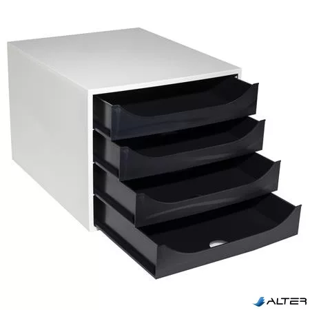 Irattároló, műanyag, 4 fiókos, EXACOMPTA 'Ecobox Office', szürke-fekete