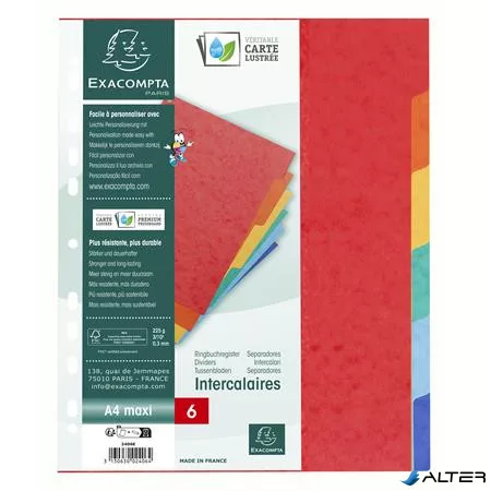 Regiszter, karton, A4+, 6 részes, EXACOMPTA, színes