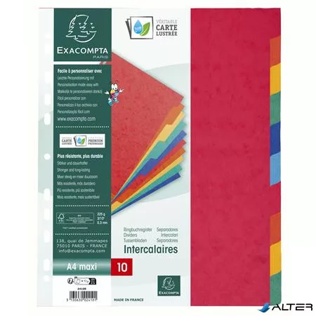 Regiszter, karton, A4+, 10 részes, EXACOMPTA, színes