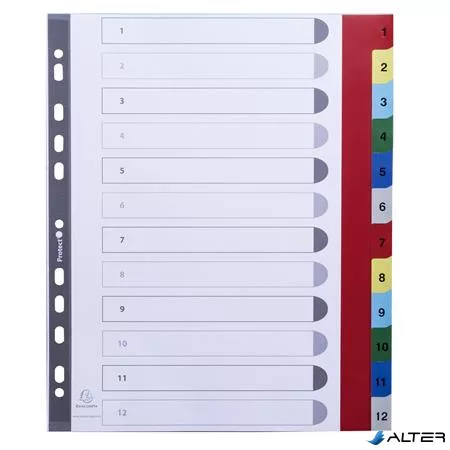 Regiszter, műanyag, A4+, 1-12, EXACOMPTA, színes
