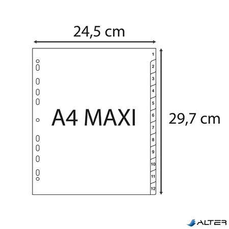 Regiszter, műanyag, A4+, 1-12, EXACOMPTA, szürke