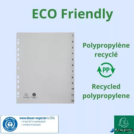 Regiszter, műanyag, A4+, 1-12, EXACOMPTA, szürke