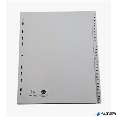 Regiszter, műanyag, A4+, 1-31, EXACOMPTA, szürke