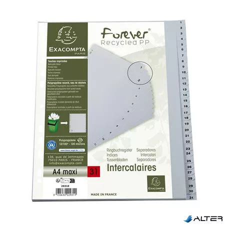 Regiszter, műanyag, A4+, 1-31, EXACOMPTA, szürke