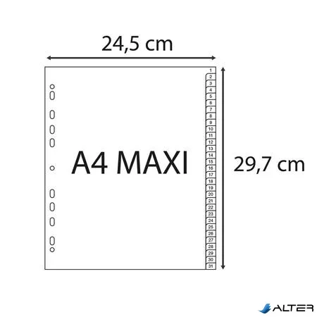 Regiszter, műanyag, A4+, 1-31, EXACOMPTA, szürke