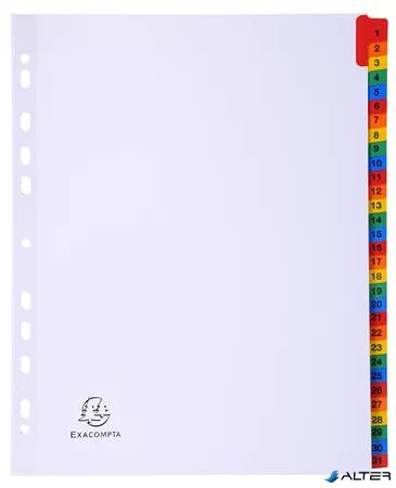 Regiszter, karton, A4+, 1-31, EXACOMPTA, fehér