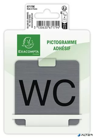 Információs tábla, öntapadó, 7,5x7,5 cm, alumíniumhatású, EXACOMPTA, "WC"