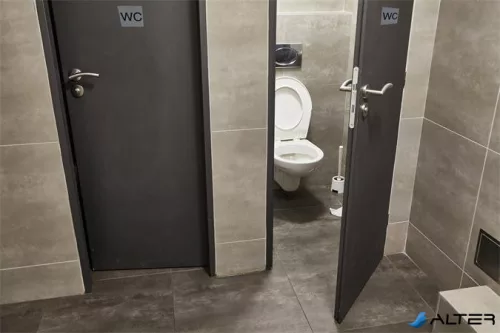 Információs tábla, öntapadó, 7,5x7,5 cm, alumíniumhatású, EXACOMPTA, "WC"