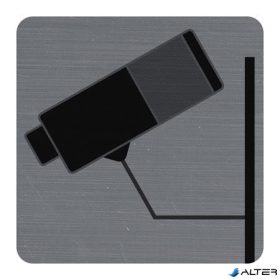   Információs tábla, öntapadó, 7,5x7,5 cm, alumíniumhatású, EXACOMPTA, "Kamerával megfigyelt terület"