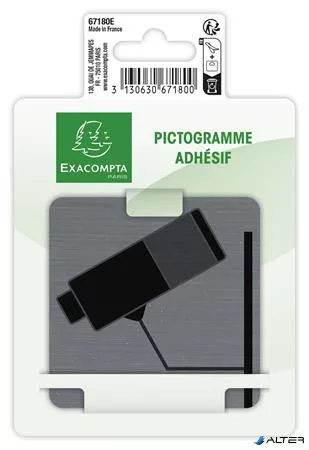 Információs tábla, öntapadó, 7,5x7,5 cm, alumíniumhatású, EXACOMPTA, "Kamerával megfigyelt terület"