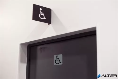 Információs tábla, öntapadó, 7,5x7,5 cm, alumíniumhatású, EXACOMPTA, 'Mozgáskorlátozottak részére'