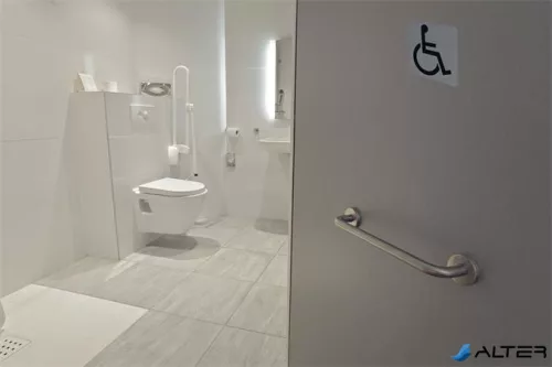 Információs tábla, öntapadó, 7,5x7,5 cm, alumíniumhatású, EXACOMPTA, "Mozgáskorlátozottak részére"