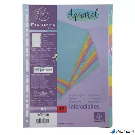 Regiszter, karton, A4, 12 részes, EXACOMPTA "Aquarel"