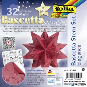   Bascetta csillag készlet, 14,5x14,5 cm, 90 g, 32 lap, FOLIA, piros-dzsungel