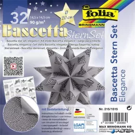   Bascetta csillag készlet, 14,5x14,5 cm, 90 g, 32 lap, FOLIA, antracit-gyöngyök