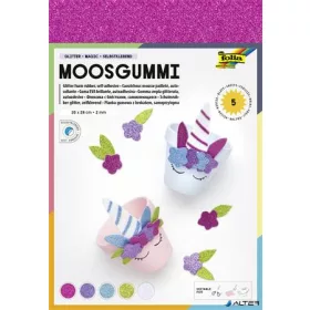   Moosgumi, öntapadó, csillámos, 20x29 cm, 5 lap, FOLIA 'Magic', 5 különböző szín