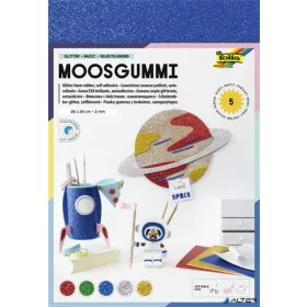   Moosgumi, öntapadó, csillámos, 20x29 cm, 5 lap, FOLIA 'Basic', 5 különböző szín