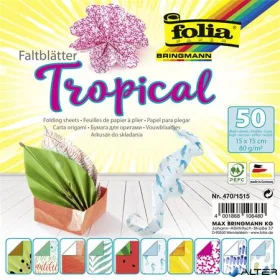   Origami papír, 15x15 cm, 80 g, 50 lap, FOLIA "Tropical", 10 különböző minta