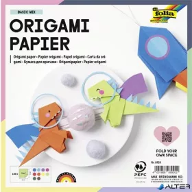   Origami papír, 20x20 cm, 70 g, 100 lap, FOLIA, vegyes színek