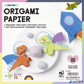   Origami papír, 20x20 cm, 70 g, 500 lap, FOLIA, vegyes színek