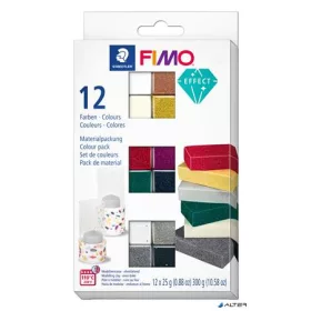   Gyurma, készlet, 12x25 g, égethető, FIMO 'Effect Colours', 12 különböző szín