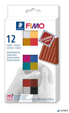 Gyurma, készlet, 12x25 g, égethető, FIMO 'Leather Effect' , 12 különböző szín