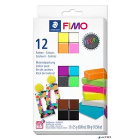   Gyurma, készlet, 12x25 g, égethető, FIMO 'Effect Colours', 12 különböző neon szín