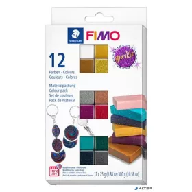   Gyurma, készlet, 12x25 g, égethető, FIMO 'Effect Colours', 12 különböző csillámos szín