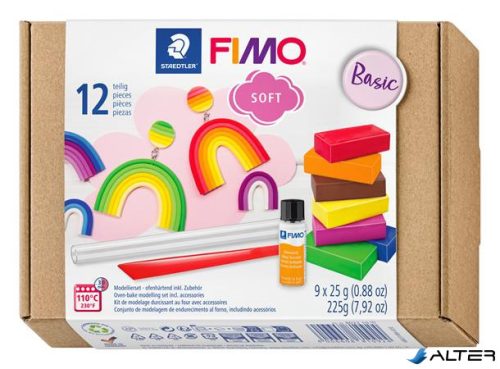 Gyurma készlet, 9x25 g, égethető, FIMO "Soft Basic", 9 különböző szín