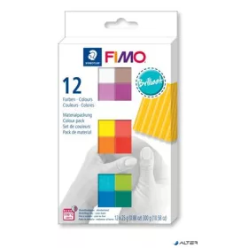   Gyurma, készlet, 12x25 g, égethető, FIMO 'Soft Brillant', 12 különböző szín