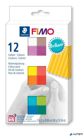 Gyurma, készlet, 12x25 g, égethető, FIMO 'Soft Brillant', 12 különböző szín