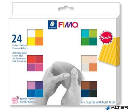 Gyurma, készlet, 24x25g, égethető,  FIMO 'Soft Basic', 24 különböző szín