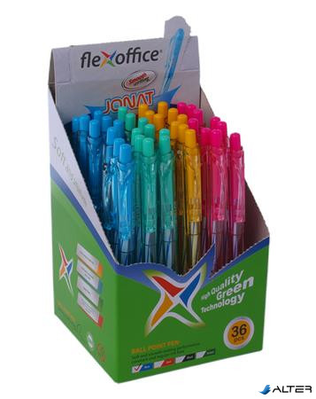 Golyóstoll, 0,25 mm, nyomógombos, vegyes test, FLEXOFFICE 'Jonat', kék