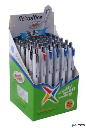 Golyóstoll, 0,4 mm, nyomógombos, vegyes színű tolltest, FLEXOFFICE 'Senior', kék