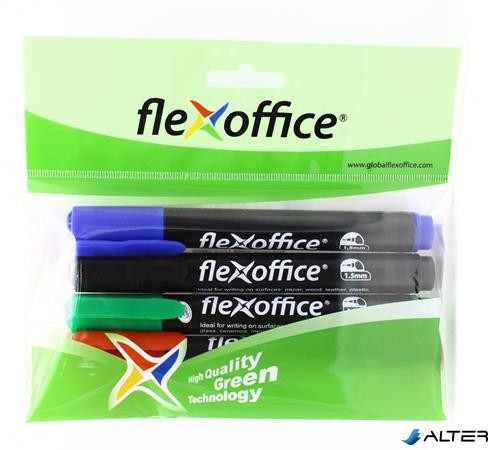 Alkoholos marker, 1,5 mm, kúpos, FLEXOFFICE "PM03", 4 különböző szín