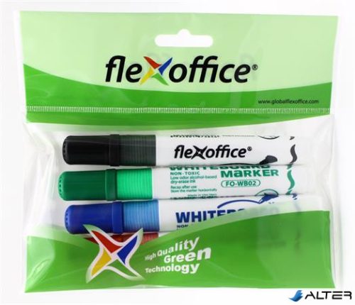 Táblamarker, 2,5 mm, kúpos, szett, FLEXOFFICE 'WB02', 4 szín