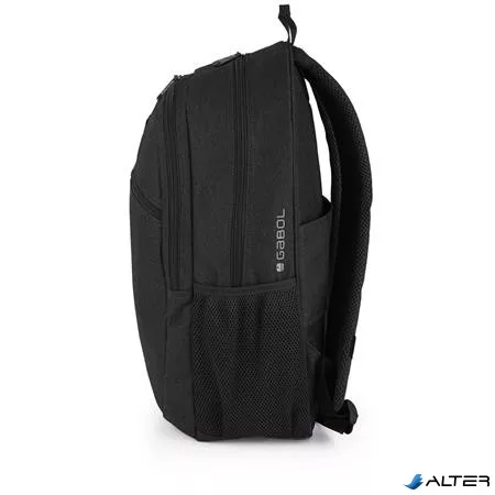 Hátizsák, iskolatáska, notebook tartóval, cipzáras, GABOL "Wolf", fekete