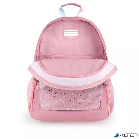 Hátizsák, iskolatáska, cipzáras, GABOL "Glam", rózsaszín csillámos
