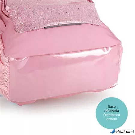Hátizsák, iskolatáska, cipzáras, GABOL "Glam", rózsaszín csillámos