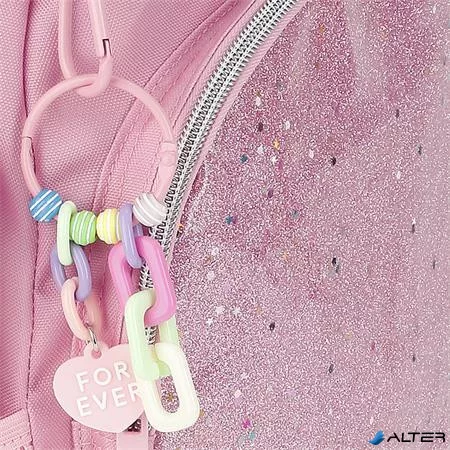 Hátizsák, iskolatáska, cipzáras, GABOL "Glam", rózsaszín csillámos