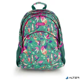   Hátizsák, iskolatáska, cipzáras, GABOL "Vida", zöld, trópusi mintás