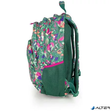 Hátizsák, iskolatáska, cipzáras, GABOL "Vida", zöld, trópusi mintás
