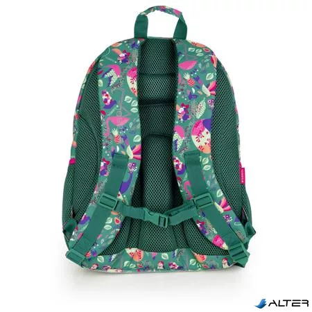Hátizsák, iskolatáska, cipzáras, GABOL "Vida", zöld, trópusi mintás