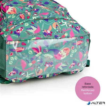 Hátizsák, iskolatáska, cipzáras, GABOL "Vida", zöld, trópusi mintás